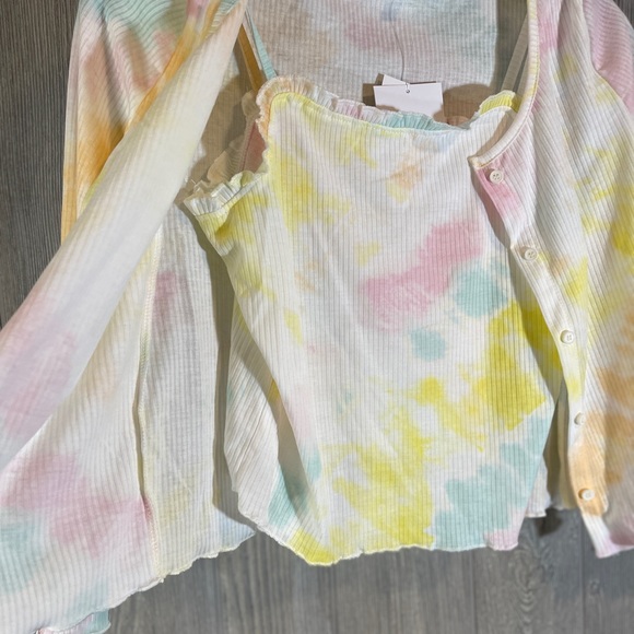 LOVE, FIRE Kids' Cardigan & Tank Set In Rainbow Stripe NWT Medium - Picture 2 of 6